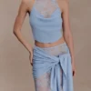Lucy Lace And Knit Skirt – Cornflower Blue