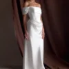 Luna Satin Off Shoulder Gown – White Luna Satin Off Shoulder Gown – White