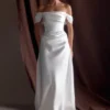 Luna Satin Off Shoulder Gown – White Luna Satin Off Shoulder Gown – White