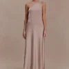 Lyla Asymmetrical Satin Maxi Dress – Bronze Taupe Lyla Asymmetrical Satin Maxi Dress – Bronze Taupe