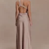 Lyla Asymmetrical Satin Maxi Dress – Bronze Taupe Lyla Asymmetrical Satin Maxi Dress – Bronze Taupe