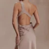 Lyla Asymmetrical Satin Maxi Dress – Bronze Taupe Lyla Asymmetrical Satin Maxi Dress – Bronze Taupe