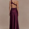 Lyla Asymmetrical Satin Maxi Dress – Plum