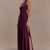 Lyla Asymmetrical Satin Maxi Dress – Plum