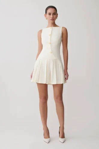 Mackenzie Sleeveless Pleated Mini Dress – Ivory Mackenzie Sleeveless Pleated Mini Dress – Ivory