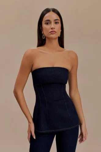 Madelyn Strapless Longline Denim Top – Indigo Blue Madelyn Strapless Longline Denim Top – Indigo Blue