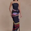 Madison Strapless Slinky Maxi Dress – Multi Fluid Reverie Print Madison Strapless Slinky Maxi Dress – Multi Fluid Reverie Print