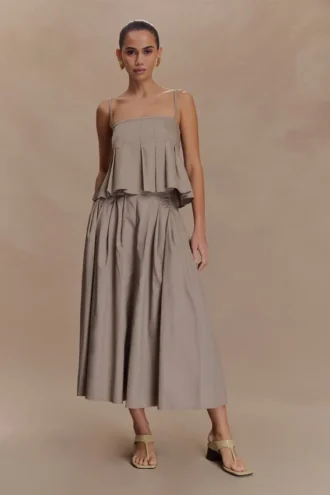 Mae A-Line Midi Skirt – Pebble Brown Mae A-Line Midi Skirt – Pebble Brown