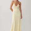 Maely Gathered Slinky Maxi Dress – Lemon Maely Gathered Slinky Maxi Dress – Lemon