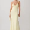 Maely Gathered Slinky Maxi Dress – Lemon Maely Gathered Slinky Maxi Dress – Lemon