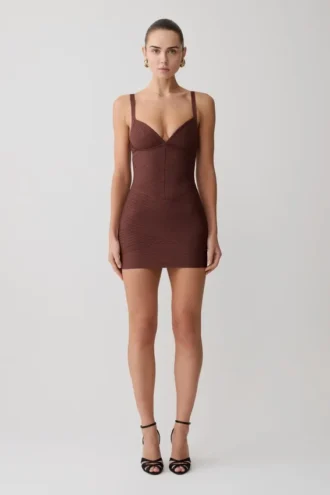 Maison Bandage Knit Mini Dress – Chocolate Maison Bandage Knit Mini Dress – Chocolate