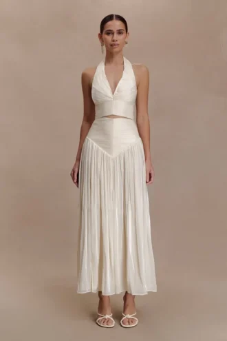 Makena Gathered Midi Skirt – Opal White Makena Gathered Midi Skirt – Opal White