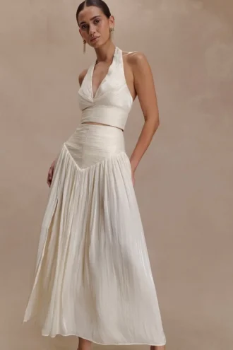 Makena Gathered Midi Skirt – Opal White Makena Gathered Midi Skirt – Opal White