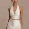 Makena Gathered V Neck Top – Opal White Makena Gathered V Neck Top – Opal White
