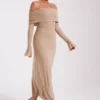 Marcel Off Shoulder Diamante Maxi Dress – Nude Marcel Off Shoulder Diamante Maxi Dress – Nude