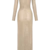 Marcia Diamante Long Sleeve Maxi Dress – Nude