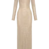 Marcia Diamante Long Sleeve Maxi Dress – Nude