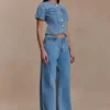 Marge Fitted Denim Short Sleeve Top – Classic Blue Marge Fitted Denim Short Sleeve Top – Classic Blue