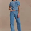 Marge Fitted Denim Short Sleeve Top – Classic Blue Marge Fitted Denim Short Sleeve Top – Classic Blue