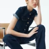 Marge Fitted Denim Short Sleeve Top – Indigo Blue