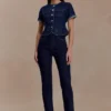 Marge Fitted Denim Short Sleeve Top – Indigo Blue