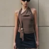 Marina Halter Top With Hardware – Cacao Brown Marina Halter Top With Hardware – Cacao Brown