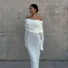 Marisol Off Shoulder Boucle Maxi Dress – Ivory Marisol Off Shoulder Boucle Maxi Dress – Ivory