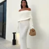 Marisol Off Shoulder Boucle Maxi Dress – Ivory Marisol Off Shoulder Boucle Maxi Dress – Ivory