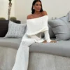 Marisol Off Shoulder Boucle Maxi Dress – Ivory Marisol Off Shoulder Boucle Maxi Dress – Ivory