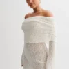Marisol Off Shoulder Boucle Mini Dress – Ivory Marisol Off Shoulder Boucle Mini Dress – Ivory