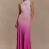 Marlee Asymmetrical Slinky Maxi Dress – Ombre Pink Marlee Asymmetrical Slinky Maxi Dress – Ombre Pink