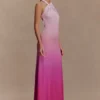 Marlee Asymmetrical Slinky Maxi Dress – Ombre Pink Marlee Asymmetrical Slinky Maxi Dress – Ombre Pink