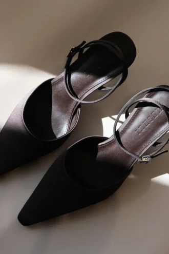 Marley Satin Pointed Heel – Chocolate