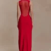Marlon Crepe And Mesh Maxi Dress – Cherry Red Marlon Crepe And Mesh Maxi Dress – Cherry Red