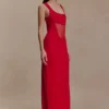 Marlon Crepe And Mesh Maxi Dress – Cherry Red Marlon Crepe And Mesh Maxi Dress – Cherry Red