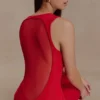 Marlon Crepe And Mesh Maxi Dress – Cherry Red Marlon Crepe And Mesh Maxi Dress – Cherry Red
