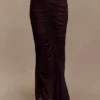 Matilda Ruched Mesh Maxi Skirt – Chocolate