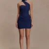 Mattea Diamante Mini Dress With Scarf – Navy