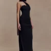 Mattea Slinky And Mesh Maxi Dress With Scarf – Black Mattea Slinky And Mesh Maxi Dress With Scarf – Black