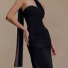 Mattea Slinky And Mesh Maxi Dress With Scarf – Black Mattea Slinky And Mesh Maxi Dress With Scarf – Black
