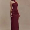 Mattea Slinky And Mesh Maxi Dress With Scarf – Burgundy Mattea Slinky And Mesh Maxi Dress With Scarf – Burgundy