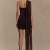 Mattea Slinky And Mesh Mini Dress With Scarf – Dark Chocolate Mattea Slinky And Mesh Mini Dress With Scarf – Dark Chocolate