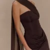 Mattea Slinky And Mesh Mini Dress With Scarf – Dark Chocolate Mattea Slinky And Mesh Mini Dress With Scarf – Dark Chocolate