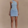 Mattea Slinky And Mesh Mini Dress With Scarf – Powder Blue Mattea Slinky And Mesh Mini Dress With Scarf – Powder Blue
