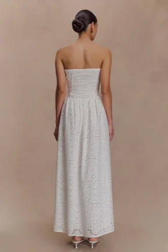 maureen broderie strapless maxi dress white 2 330x495 - Maureen Broderie Strapless Maxi Dress - White