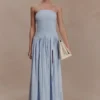 Maureen Cotton Shirring Maxi Dress – Powder Blue Maureen Cotton Shirring Maxi Dress – Powder Blue