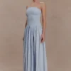 Maureen Cotton Shirring Maxi Dress – Powder Blue Maureen Cotton Shirring Maxi Dress – Powder Blue