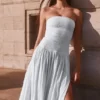 Maureen Cotton Shirring Maxi Dress – Powder Blue Maureen Cotton Shirring Maxi Dress – Powder Blue
