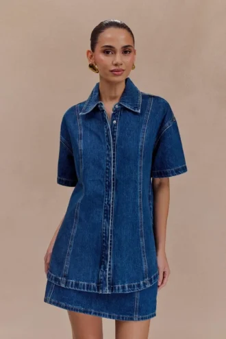 Maya Oversized Denim Shirt – Dark Blue Maya Oversized Denim Shirt – Dark Blue