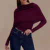 Mazie Asymetrical Cashmere Blend Long Sleeve Knit Top – Plum Mazie Asymetrical Cashmere Blend Long Sleeve Knit Top – Plum